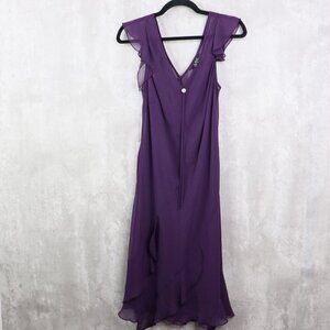 ABS By Allen Schwarts Dress Womens 14 Purple Sheer Flutter Sleeve Assymetrical‎